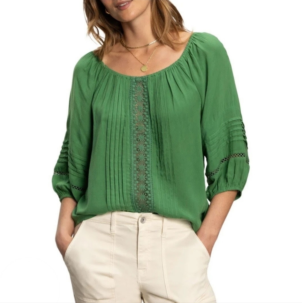 Sanctuary From Beach To Bar Green Boho Women's Top Crochet Lace